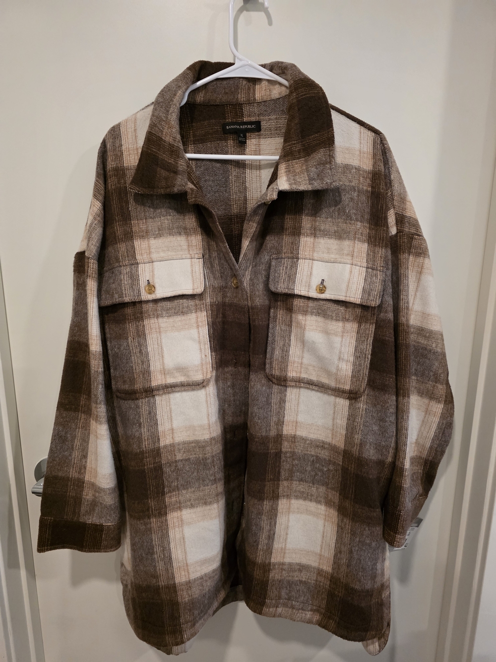 Banana Republic Brown and Cream Plaid Utility Jacket